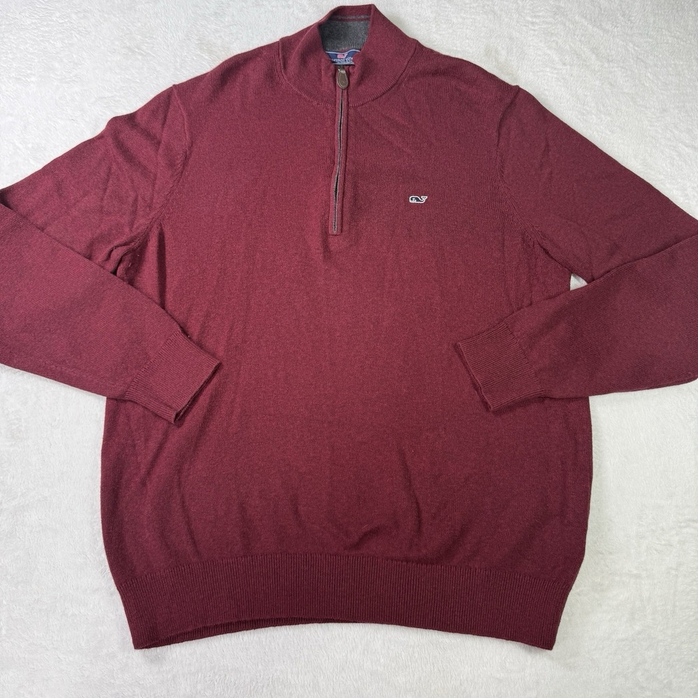 Vineyard Vines Sweater 1/2 Zip Mens Medium Burgundy Cotton Cashmere Knit Preppy